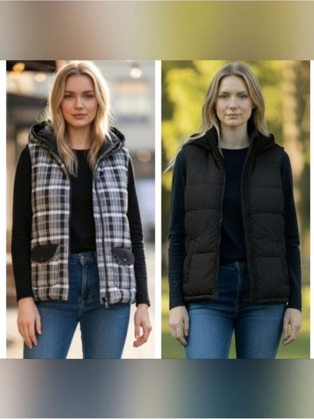 Vanity Fair Vest Black Plaid Reversible XXL #JAC10